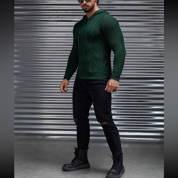 Other - Dark Green Cable Knit Drawstring Hooded Sweater